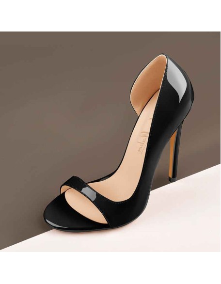 Black Open Toe Side Cut Stiletto High Heel Sandals