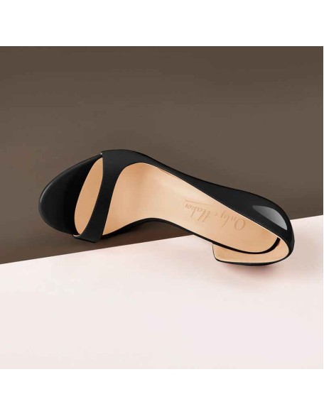 Black Open Toe Side Cut Stiletto High Heel Sandals