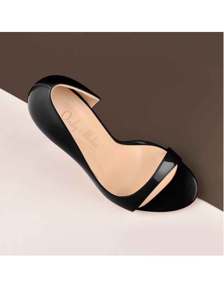 Black Open Toe Side Cut Stiletto High Heel Sandals
