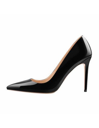 10cm Black Pointed Toe High Heels Slip On Stiletto Pumps