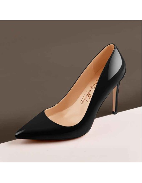 10cm Black Pointed Toe High Heels Slip On Stiletto Pumps