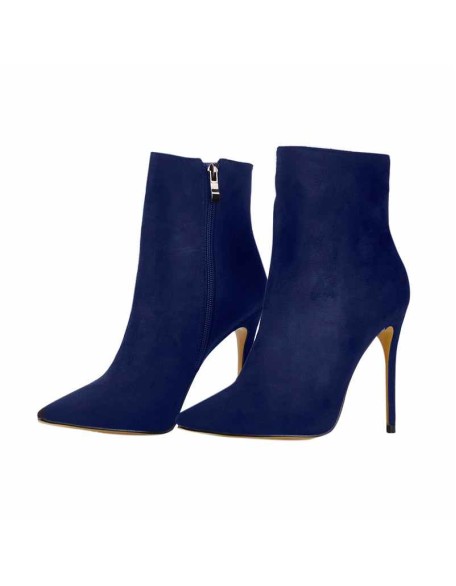 Sapphire Blue Suede Pointy Toe Stiletto High Heel Ankle Boots