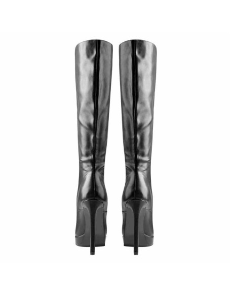 Black Matte Leather Platform Lace-Up High Heel Boots