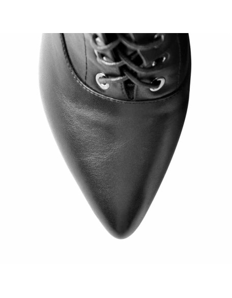 Black Matte Leather Platform Lace-Up High Heel Boots
