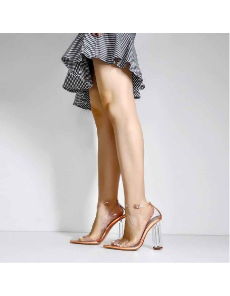 Pointed Toe Buckle Strap Clear Heels Pumps