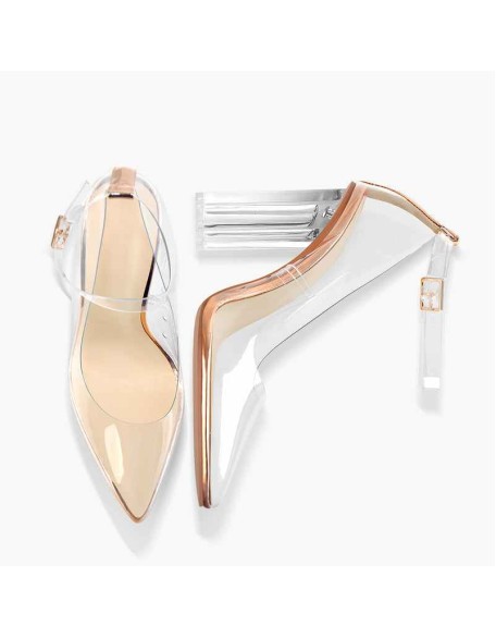 Pointed Toe Buckle Strap Clear Heels Pumps