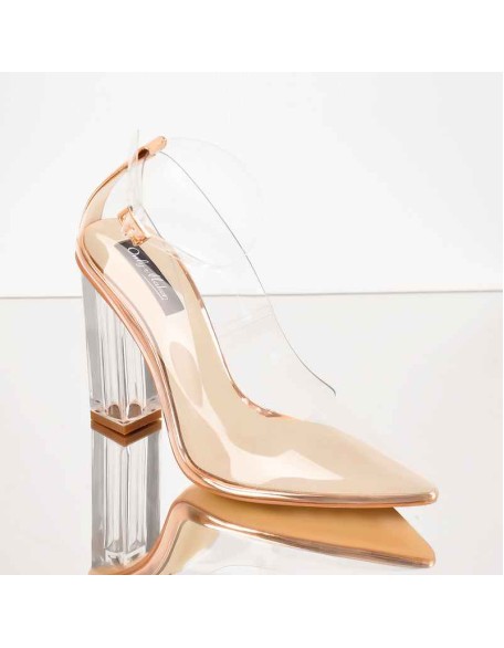 Pointed Toe Buckle Strap Clear Heels Pumps