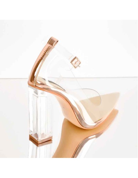 Pointed Toe Buckle Strap Clear Heels Pumps