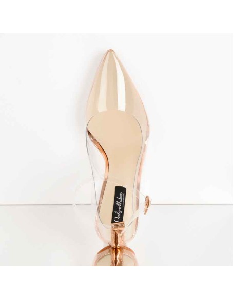 Pointed Toe Buckle Strap Clear Heels Pumps