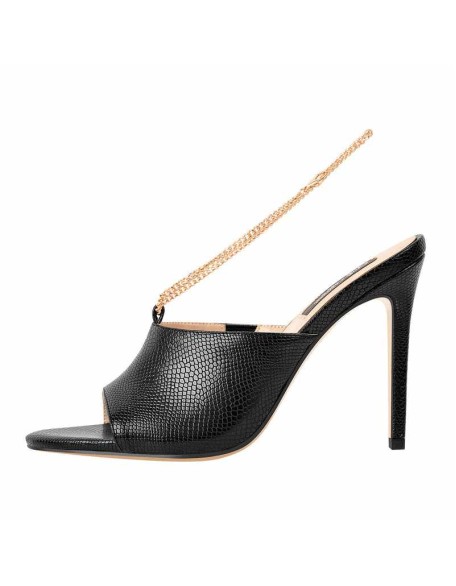 Black Snake Golden Chain Print Open Toe High Heels Sandals Mules