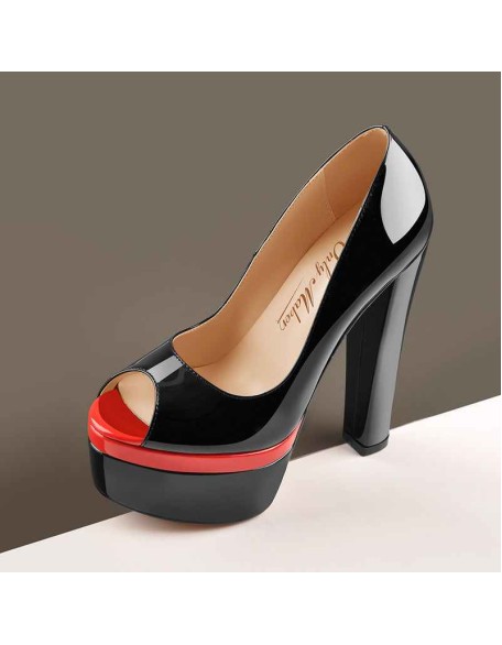 Black Peep Toe Double Platform Stiletto High Heel Pumps