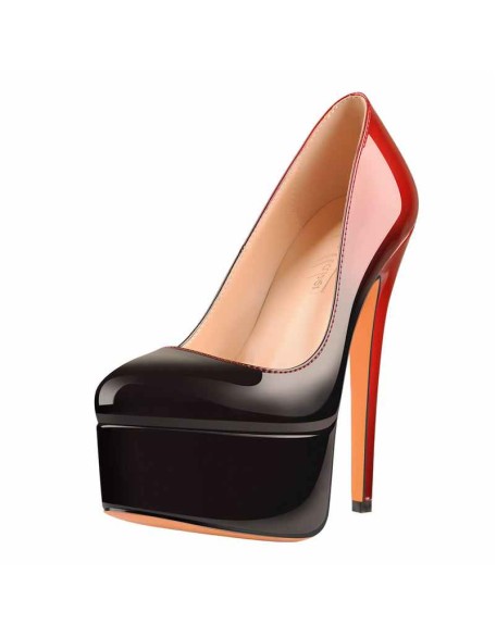 Black Red Gradient Patent Leather Rounde Toe Platform Stiletto High Heels Pumps