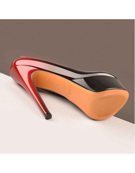 Black Red Gradient Patent Leather Rounde Toe Platform Stiletto High Heels Pumps