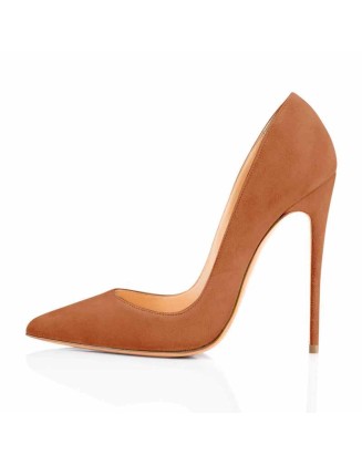 8cm 12cm Light Brown Pointed Toe Slip On High Heel Suede Velvet Pumps