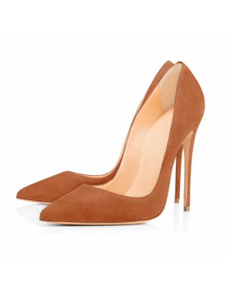 8cm 12cm Light Brown Pointed Toe Slip On High Heel Suede Velvet Pumps