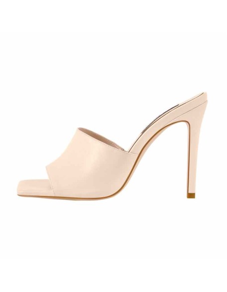 Matte Patent Leather Square Toe Apricot Open Toe High Heels Sandals Mules