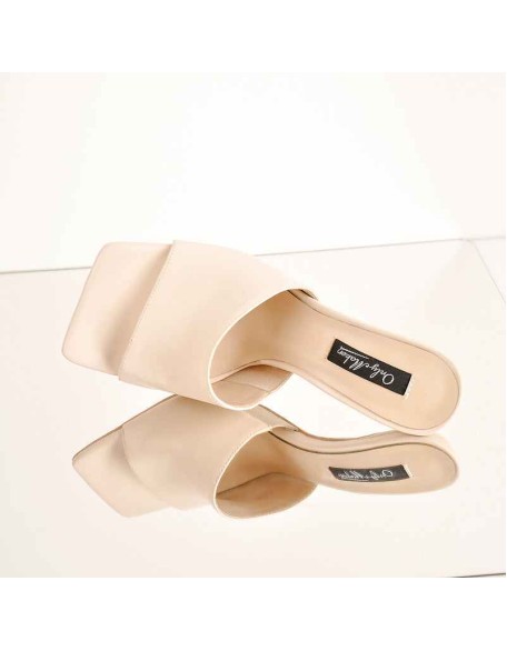 Matte Patent Leather Square Toe Apricot Open Toe High Heels Sandals Mules