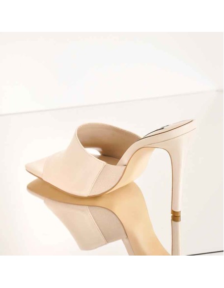 Matte Patent Leather Square Toe Apricot Open Toe High Heels Sandals Mules