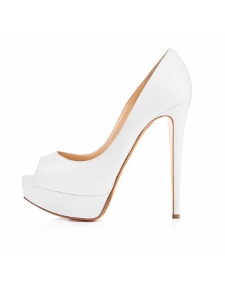 White Peep Toe Pumps Platform Stiletto High Heels Pumps