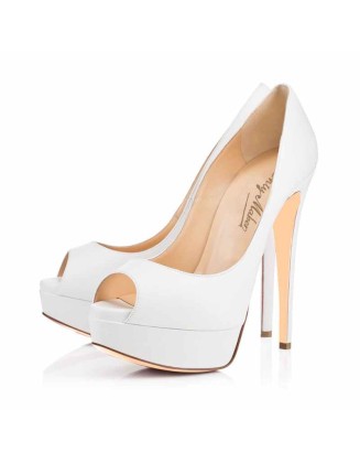 White Peep Toe Pumps Platform Stiletto High Heels Pumps