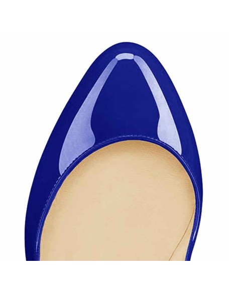 Retro Blue Round Toe Pumps Platform High Heels Stiletto Slip on Pumps