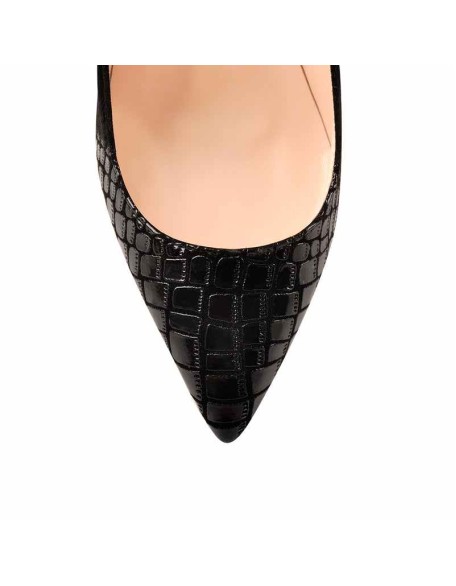 Black Pointed Toe Pumps Chunky Heels Slip on Pumps