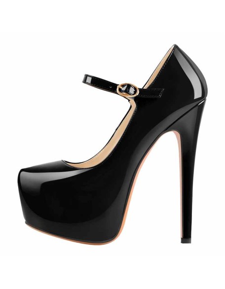 Mary Jane Platform Black Pointed Toe Stiletto High Heels Pumps