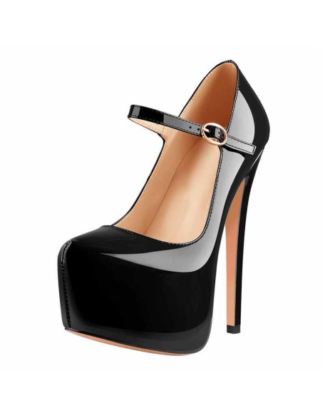 Mary Jane Platform Black Pointed Toe Stiletto High Heels Pumps