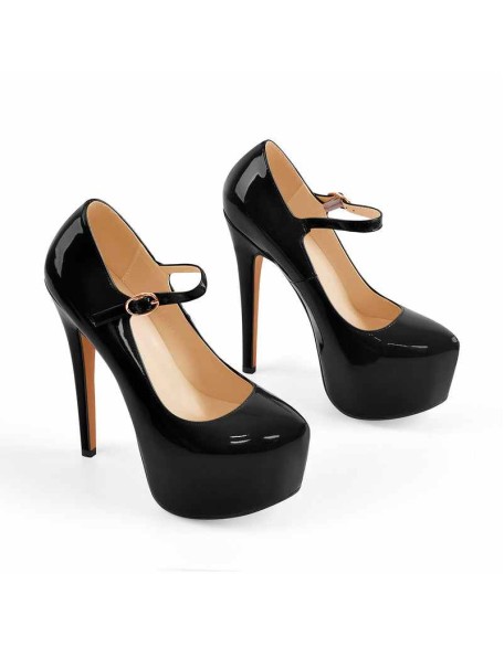 Mary Jane Platform Black Pointed Toe Stiletto High Heels Pumps