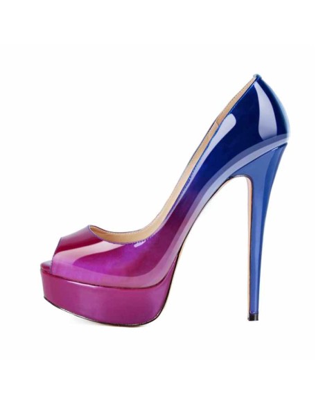 Blue Purple Gradient Open Toe Pumps Platform Stiletto High Heels Pumps