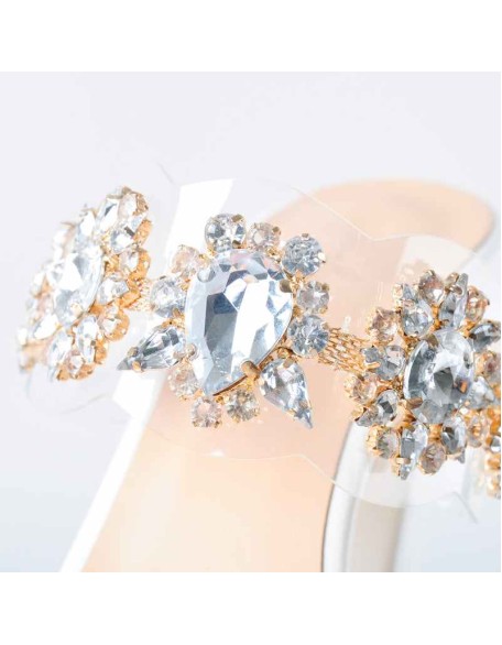 Rhinestone High Heeled Mules Slip on Chunky Heels Sandals