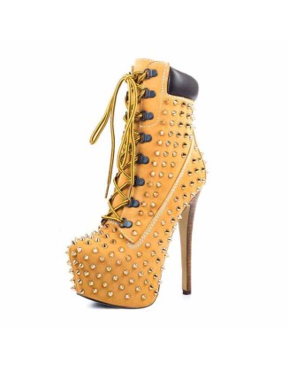 Heeled Work Boots Lace-Up Rivet Boots