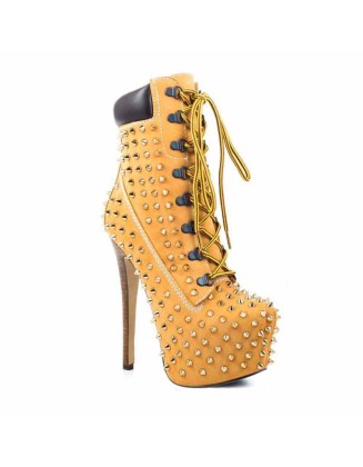 Heeled Work Boots Lace-Up Rivet Boots
