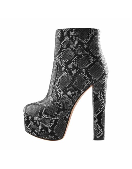 Snake Print Heeled Ankle Boots Platform High Heels Booties