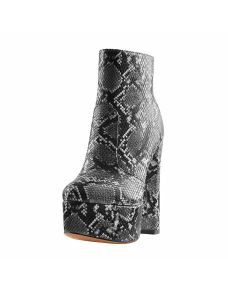 Snake Print Heeled Ankle Boots Platform High Heels Booties