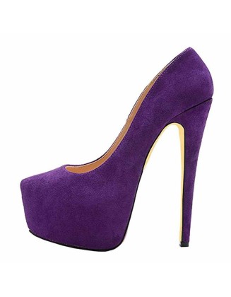 Purple Classic Platform Round Toe Pumps Chunky Heels