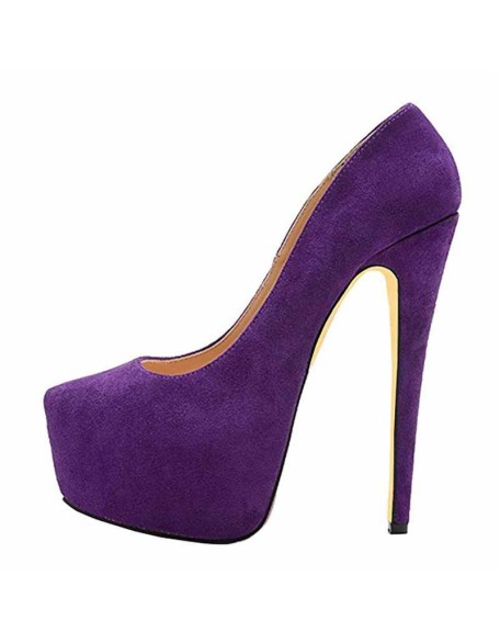 Purple Classic Platform Round Toe Pumps Chunky Heels