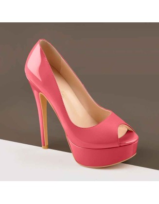 Retro Pink Platform Pumps Peep Toe Stiletto Pumps