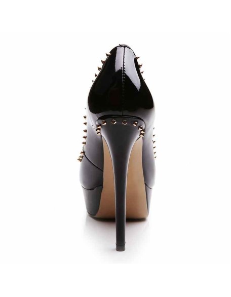 Black Platform Peep Toe Stiletto Pumps With Rivet