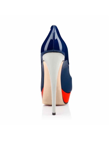 Retro Blue Peep Toe Stiletto Pumps with Red Platform