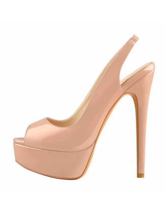 Pink Peep Toe Stiletto Pumps Slingbacks Platform High Heels