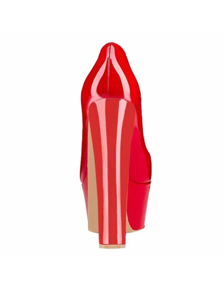 Red Platform Round Toe Pumps Chunky Heels Pumps