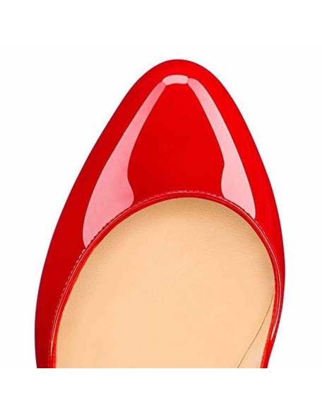 Red Platform Round Toe Pumps Chunky Heels Pumps