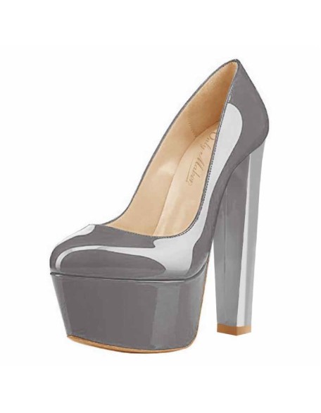 Platform Round Toe Pumps Chunky Heels Pumps