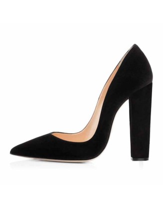 Black Pointed toe Pumps Chunky Heels Basic Women High Heels