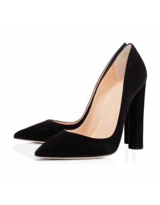 Black Pointed toe Pumps Chunky Heels Basic Women High Heels