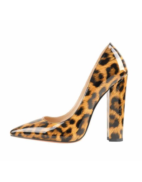 Leopard Pointed toe Pumps Chunky Heels Basic Women High Heels