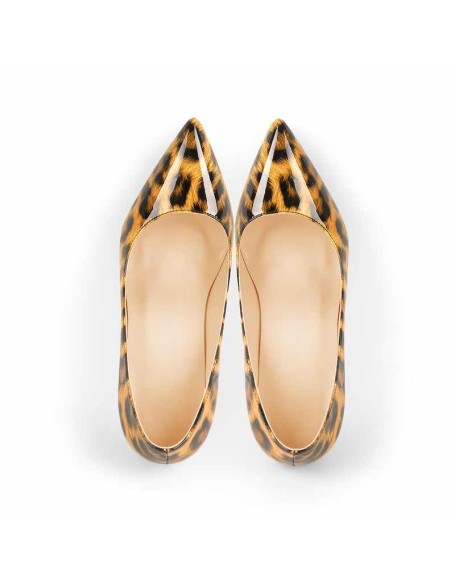 Leopard Pointed toe Pumps Chunky Heels Basic Women High Heels