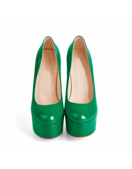 Classic Round Toe Platform Pumps Chunky Heels