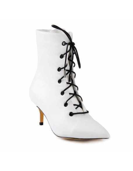 White Heeled Work Boots Kitten Heel Ankle Boots